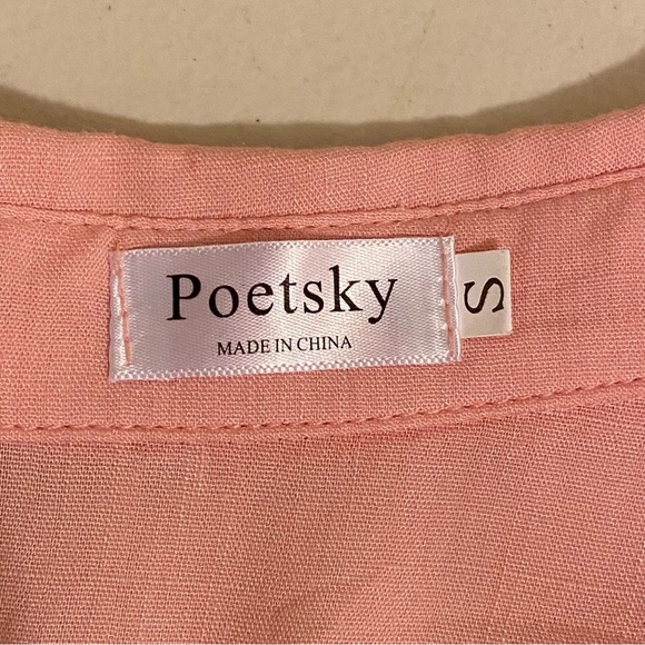 Poetsky Blouse Size Small Women’s Button Up Long Roll Tap Sleeve Shirt - Picture 2 of 10